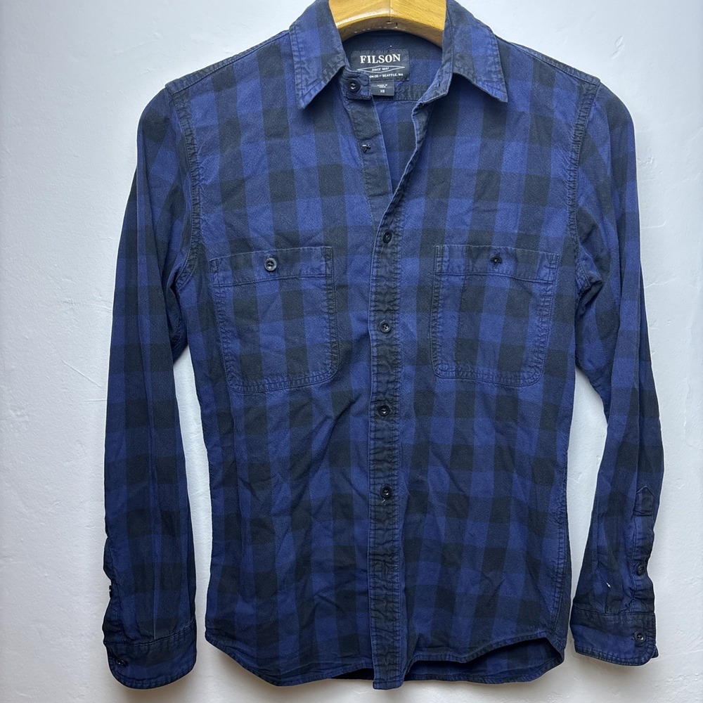 Filson Shirt Mens XS Blue Black Buffalo Plaid Long Sleeve Button Up Cotton